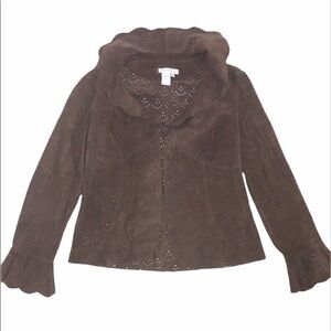 Coldwater Creek Ruffle Leather Suede Jacket